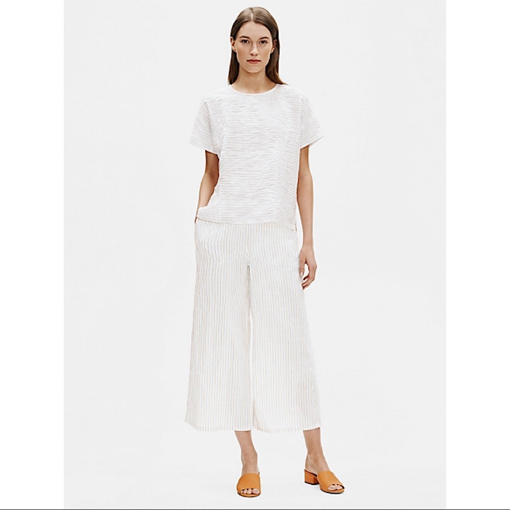 EILEEN FISHER ORGANIC LINEN COTTON STRIPED TOP - Picture 2 of 8